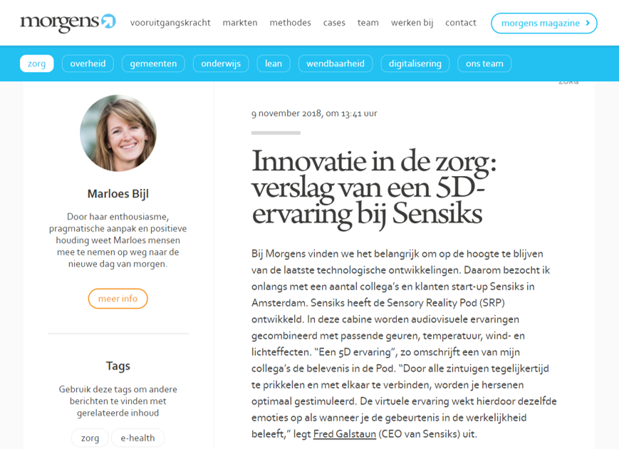 	 Innovatie in de zorg - verslag van een 5Dervaring bij Sensiks.