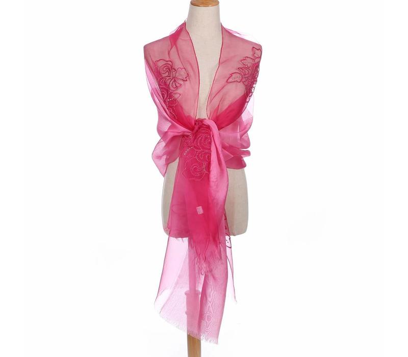 Peach JS01-4 Silk Floral Wrap Fuchsia