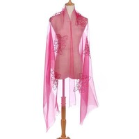 Peach JS01-4 Silk Floral Wrap Fuchsia