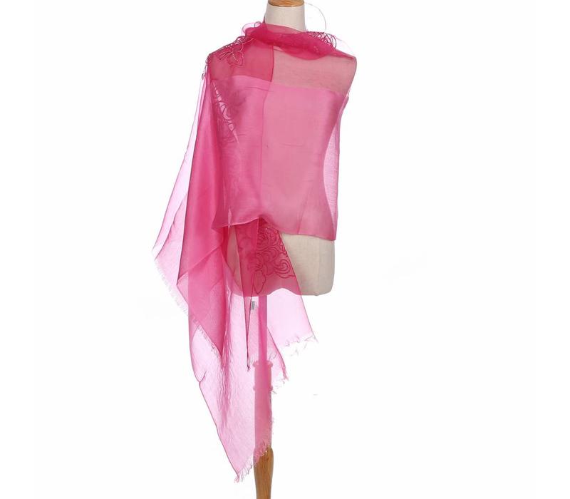 Peach JS01-4 Silk Floral Wrap Fuchsia