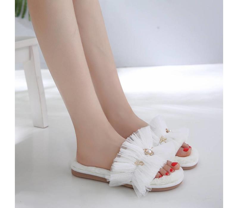 7014 Lacy Princess Slippers White