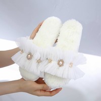 7014 Lacy Princess Slippers White