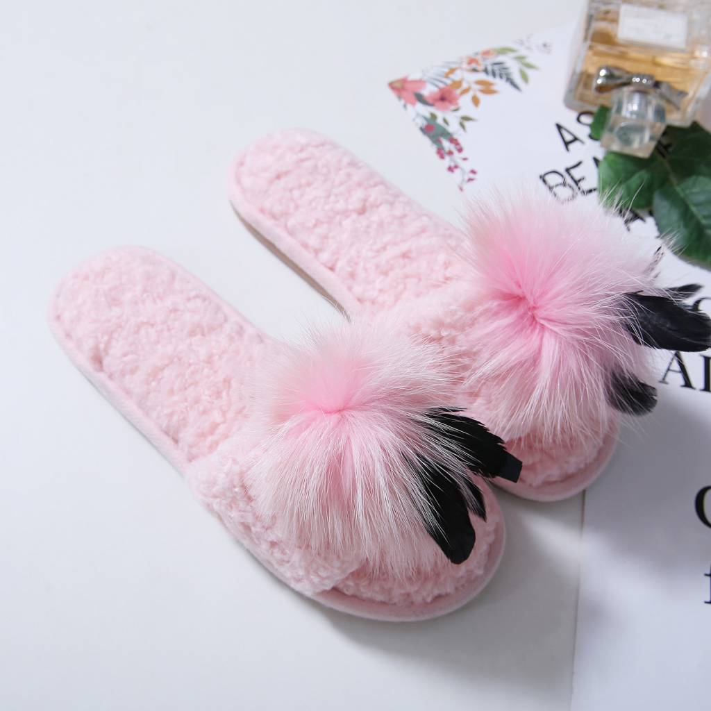 fluffy pom pom slippers