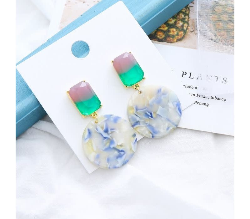 Peach ER052 Earrings in Green multi