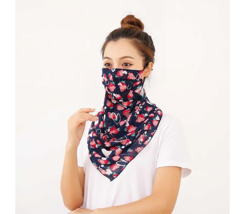 Peach 0016 Navy/Strawberries Large scarf mask