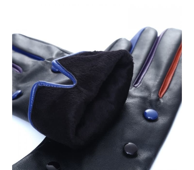 Peach HI933 Black multi Leather gloves