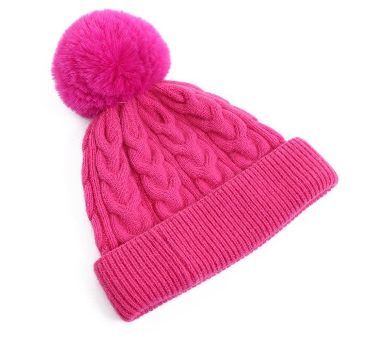 Peach SD78 Fuschia pom pom Hat