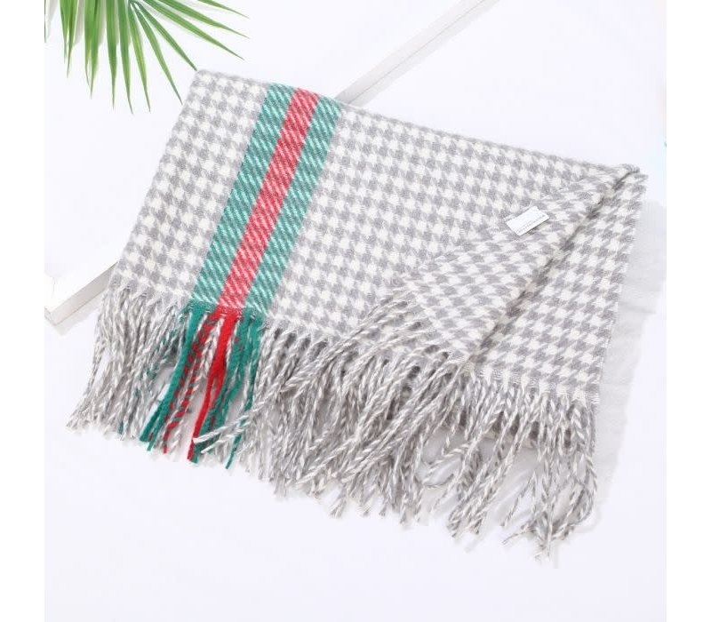 Peach HUA057 Houndstooth Silver Scarf