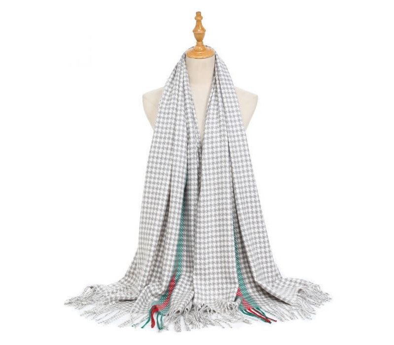 Peach HUA057 Houndstooth Silver Scarf