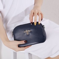 8801 Crystal Bee Navy Leather Pouch