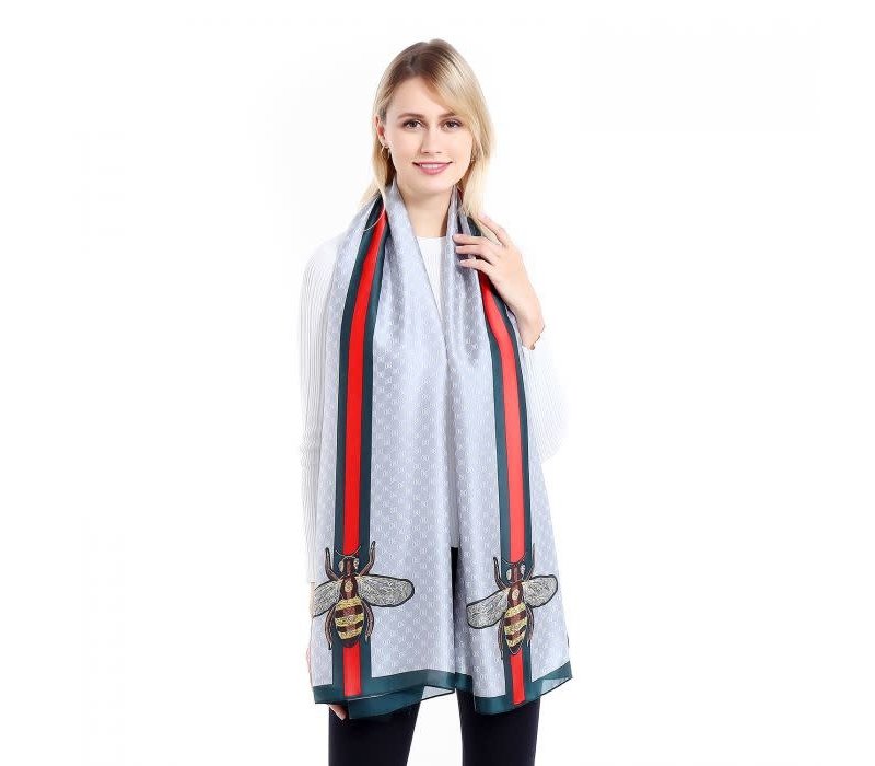 TT34 Grey Silky Scarf with Bee