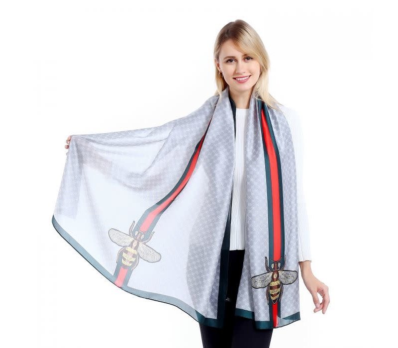 TT34 Grey Silky Scarf with Bee