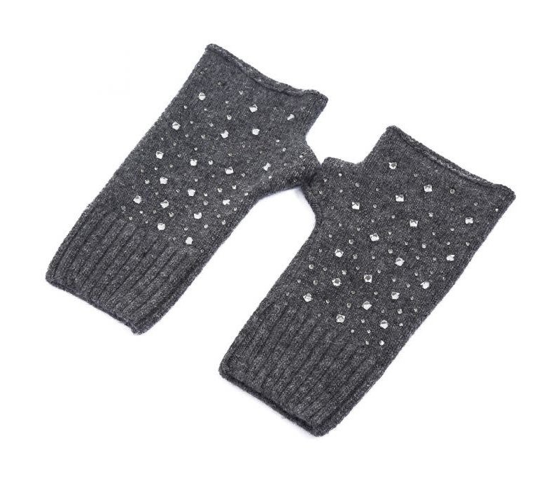 SDN111  Dark Grey Fingerless Gloves with Diamonte