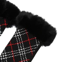 HA208 Plaid Gloves with fur cuff in Black