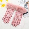 Peach Accessories HA208 Plaid Gloves with fur cuff in Pink