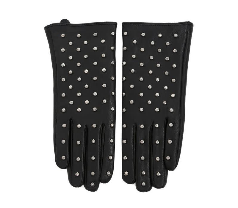 HA206 Black Leather Gloves W/Silver Studs