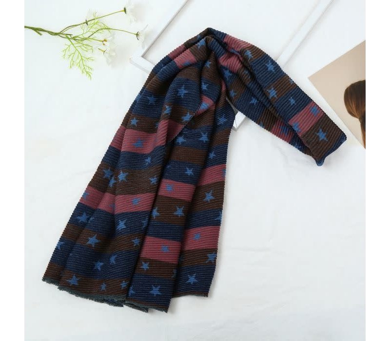 HUA075 Pleated  Star Scarf Blue Multi