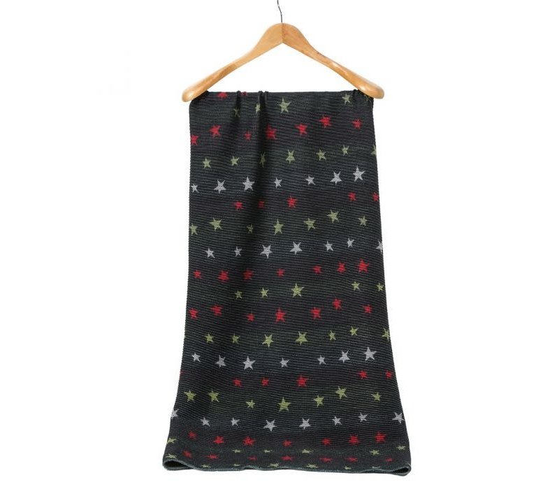 HUA075 Pleated  Star Scarf Black Multi