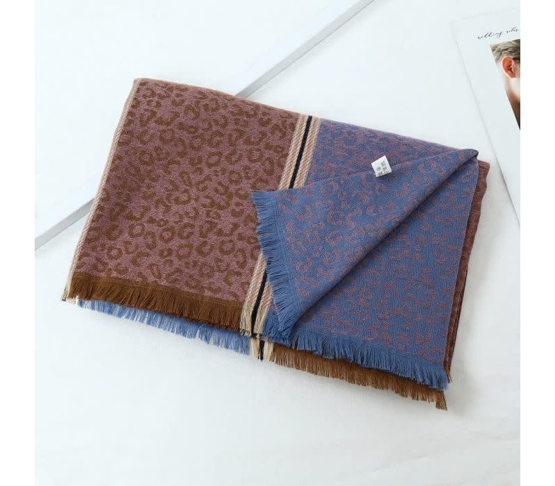 HUA070 Two Tone Brown/Blue Cosy Scarf