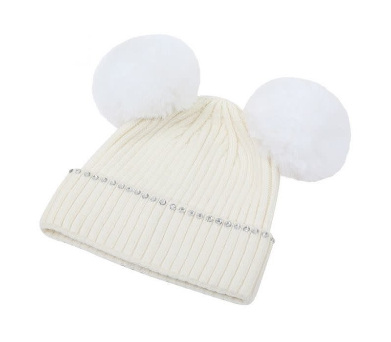 SDN105 Cream double Pom Hat