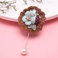 1513 Brown knit Flower Pin