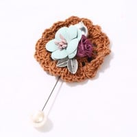 1513 Brown knit Flower Pin