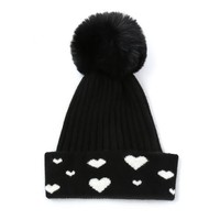 SDN121 Black pom Hat with Hearts