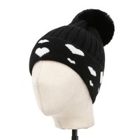 SDN121 Black pom Hat with Hearts