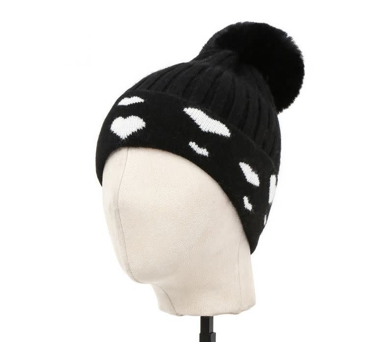 SDN121 Black pom Hat with Hearts