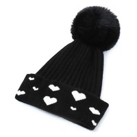 SDN121 Black pom Hat with Hearts