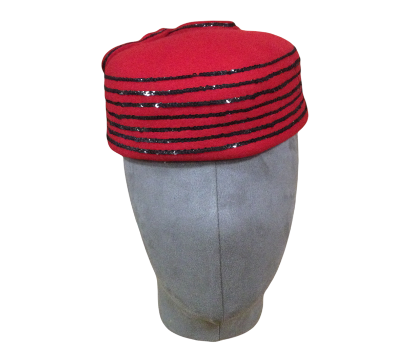 SF 1057 Suedefelt Red/Black Pillbox Hat