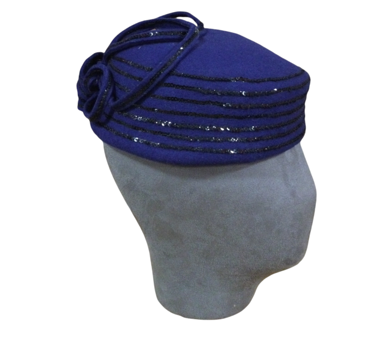 SF 1057 Suedefelt Deep Blue/Black Pillbox Hat