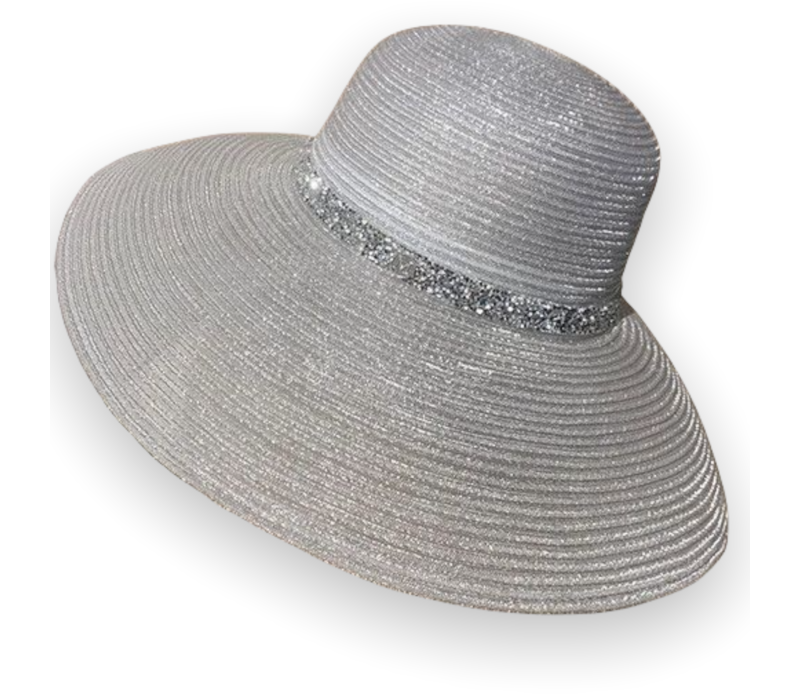 WH162 large Brim Silver sun hat with silver strip