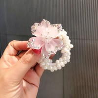 HA182 Pearl Scrunchie with Pink Flower