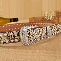 BEL030 Decorative Studded Belt in Crystal Leopard