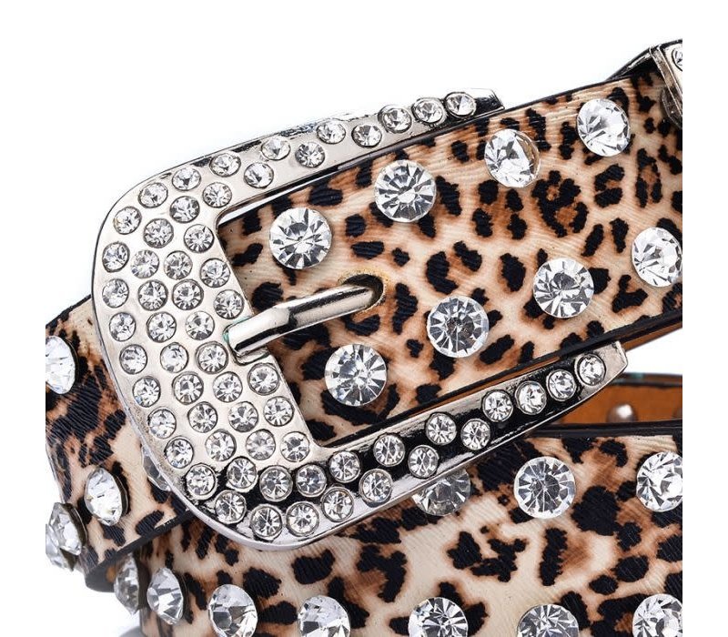 BEL030 Decorative Studded Belt in Crystal Leopard