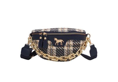 Peach Accessories JIC-2709-3 Tweed Saddle Bag w/Horse logo