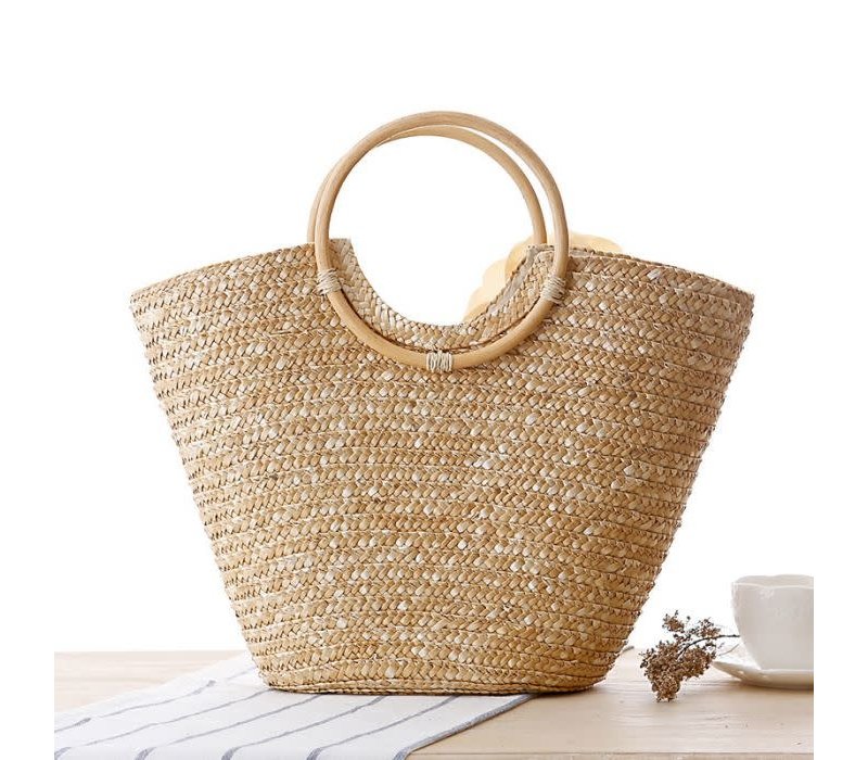 020 Natural Straw Basket with large Rose