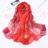 SK17 Two Tone Red Silk Scarf with flower