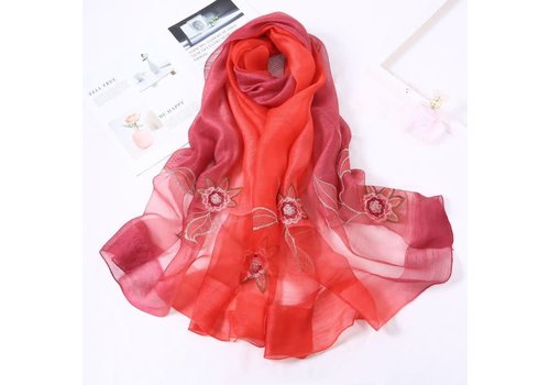 Peach Accessories SK17 Two Tone Red Silk Scarf with flower