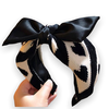 Peach Accessories HA725 Blk/Wht Wool Heart & Bow Hairband