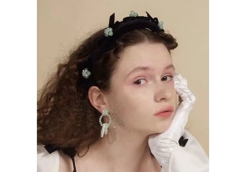 Peach Accessories HA707 Black velvet with Jade Green Hairband