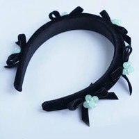 HA707 Black velvet with Jade Green Hairband