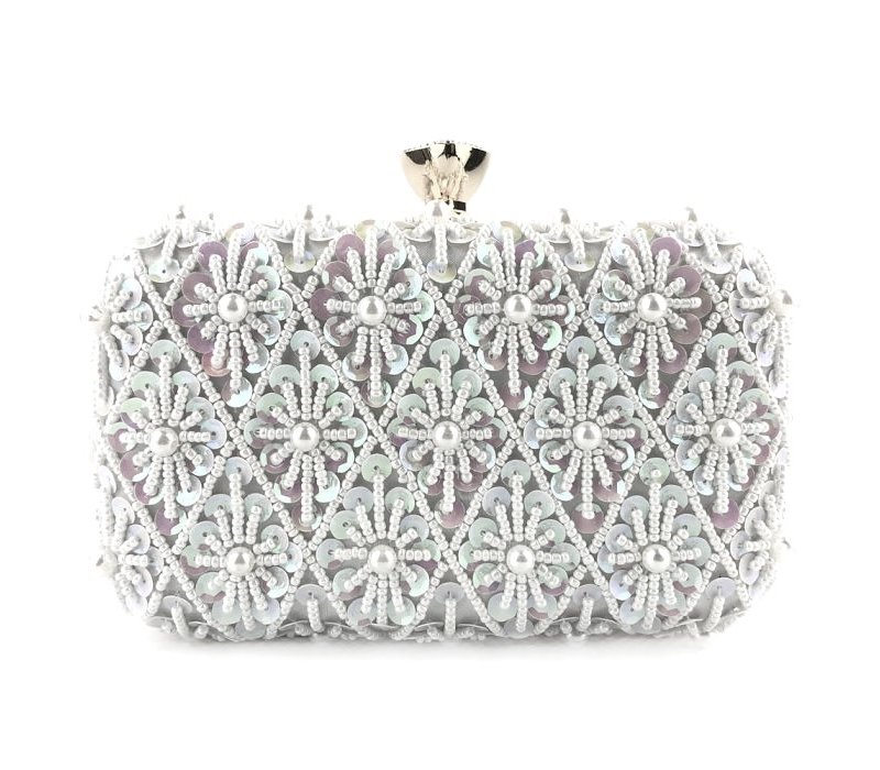 OC4021 White Dress Bag w/Pearl & Sequins