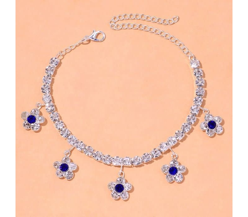 EUR117 Crystal Blue Flower Ankle chain