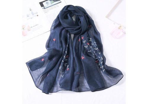 Peach Accessories SK12 Navy Silk mix Scarf with Flower detail