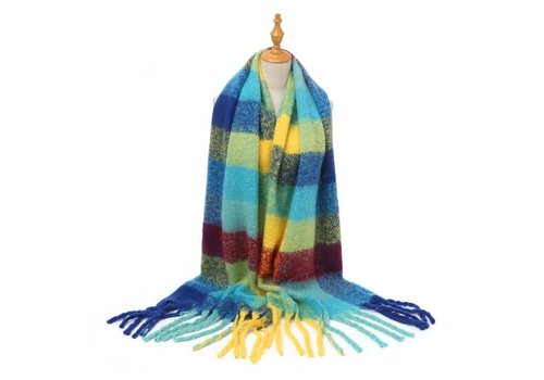 Peach Accessories HUA088 Thick Blanket Scarf in Blue/Yellow