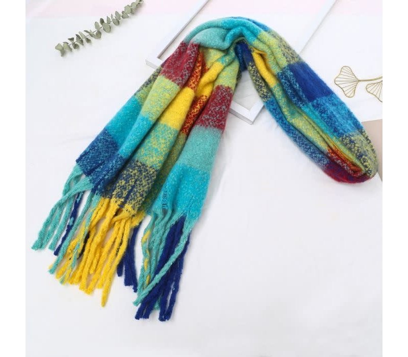 HUA088 Thick Blanket Scarf in Blue/Yellow