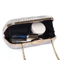 6651 crystal jewelled clutch bag with pleated satin bow in Black