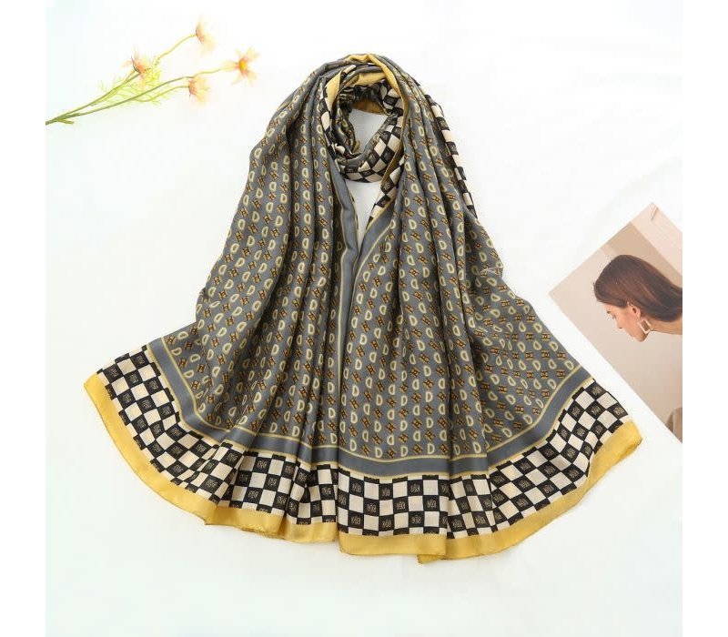 TT338 D print Olive / Lemon satin Scarf